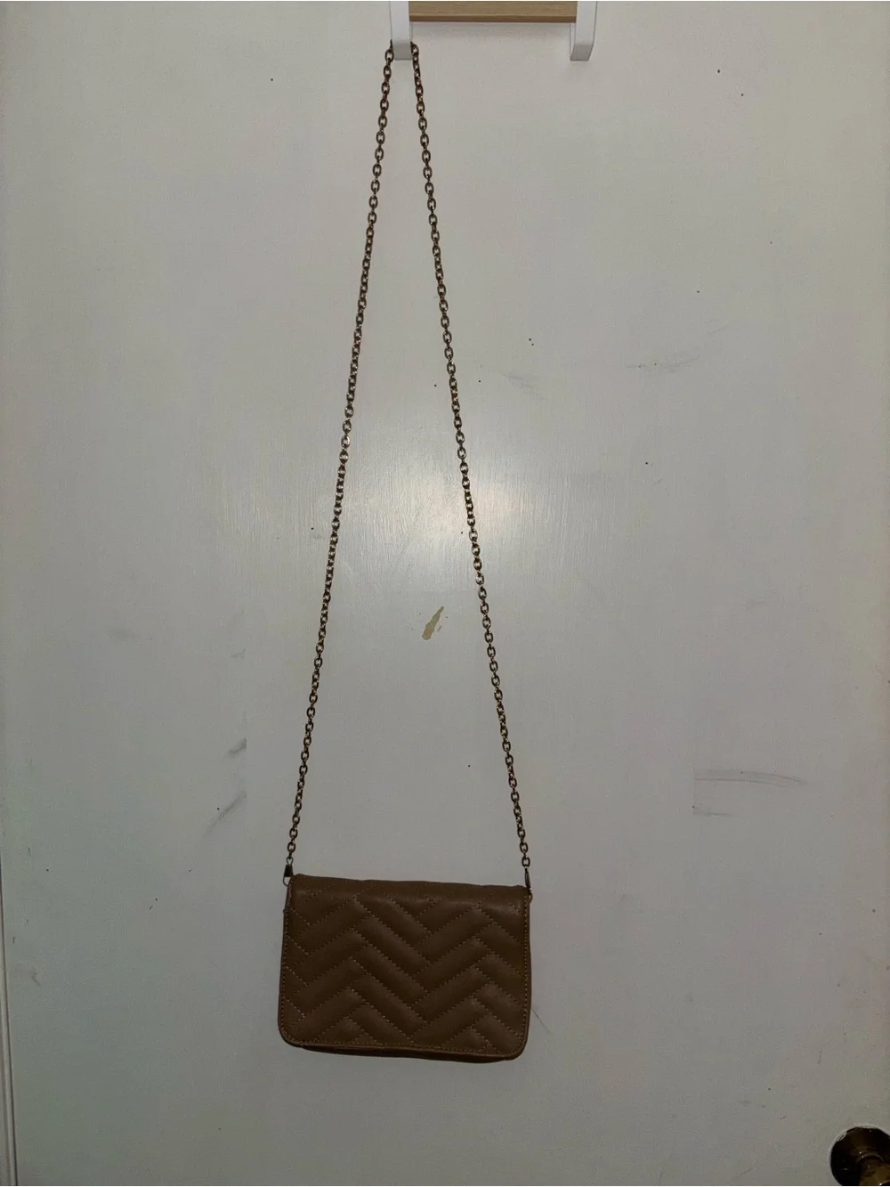 Quilted Tan Shoulder Bag/Purse - Women's Crossbody with gold chain strap